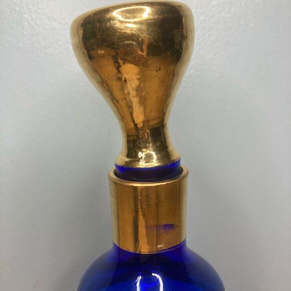 Antique Blue And Gold Glass Decanter & Set of 4 Glasses Hand Painted in Italy - Picture 10 of 10